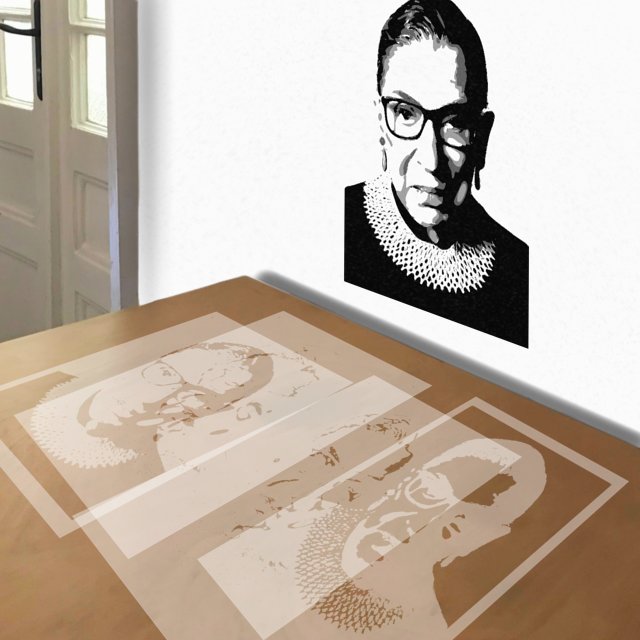 Ruth Bader Ginsburg stencil in 4 layers, simulated painting