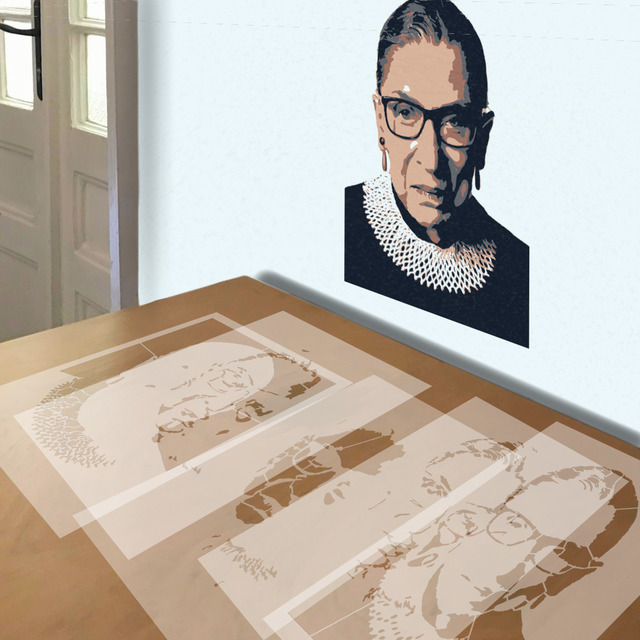 Ruth Bader Ginsburg stencil in 5 layers, simulated painting
