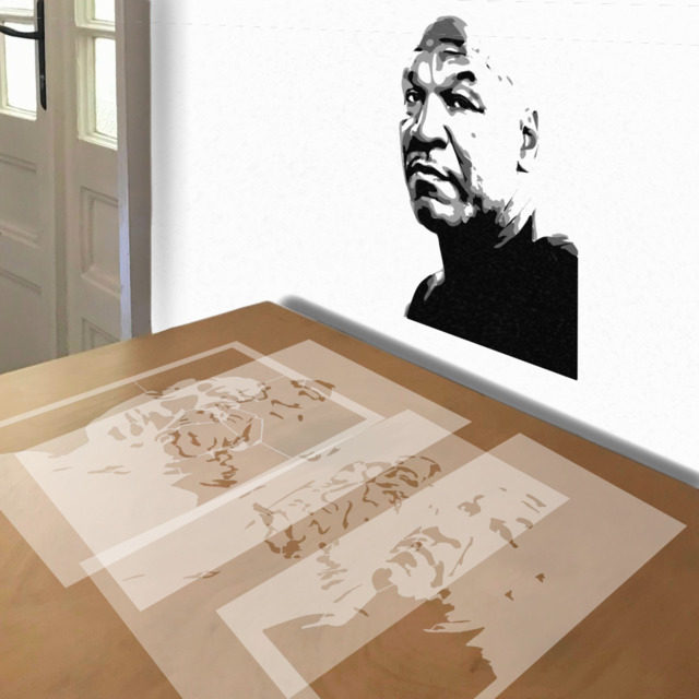 Mike Tyson stencil in 4 layers, simulated painting