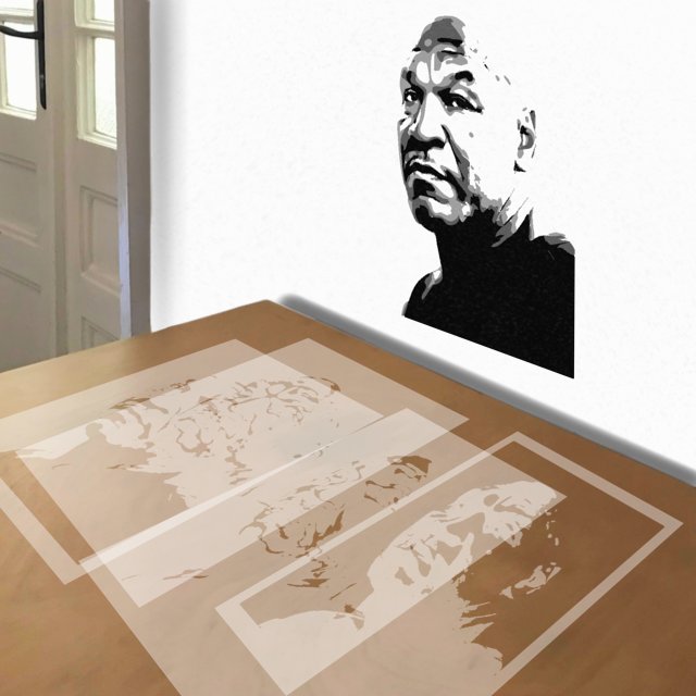 Mike Tyson stencil in 4 layers, simulated painting