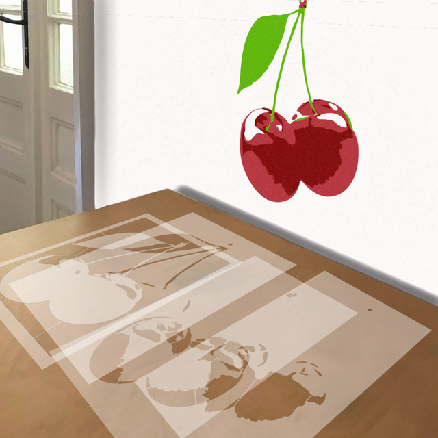 Simulated painting of stencil of Cherries