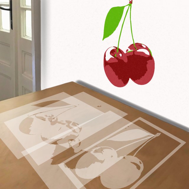 Cherries stencil in 4 layers, simulated painting