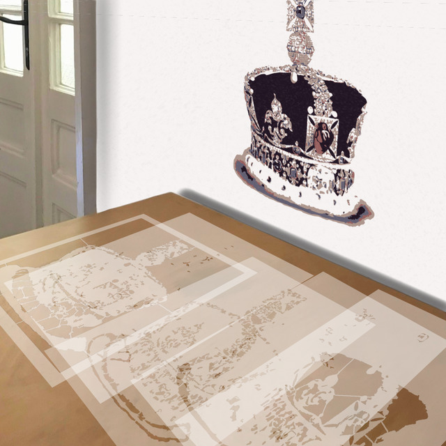 Crown of QE2 stencil in 5 layers, simulated painting