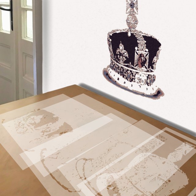 Crown of QE2 stencil in 5 layers, simulated painting