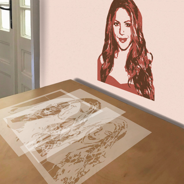 Shakira stencil in 3 layers, simulated painting