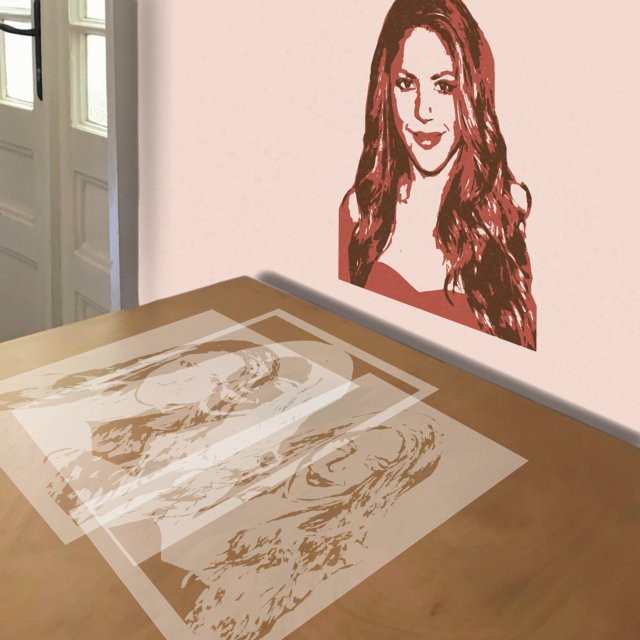 Shakira stencil in 3 layers, simulated painting