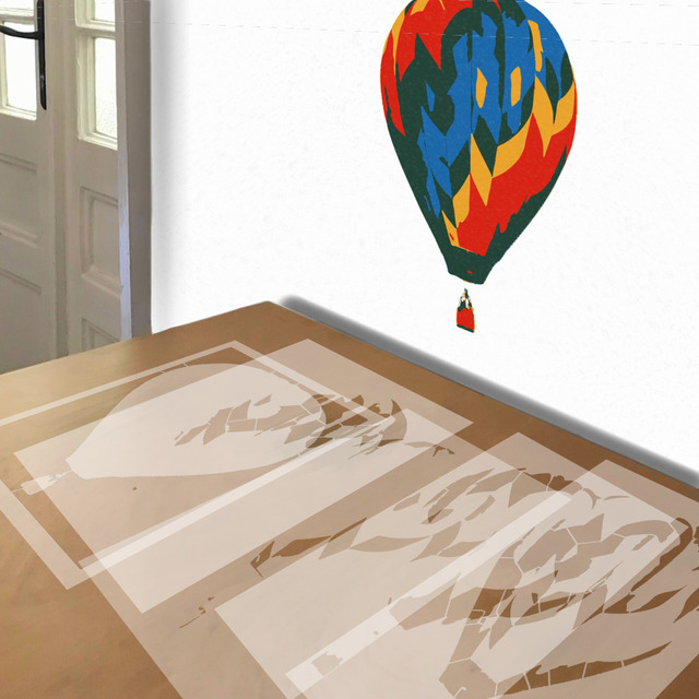 Hot Air Balloon stencil in 5 layers, simulated painting
