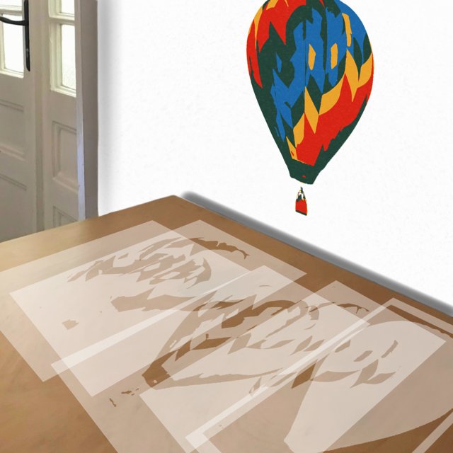 Hot Air Balloon stencil in 5 layers, simulated painting