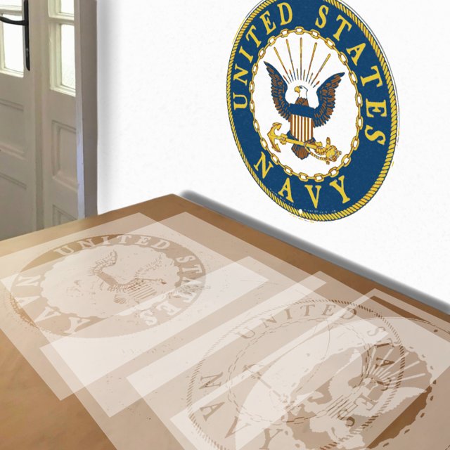 US Navy stencil in 5 layers, simulated painting