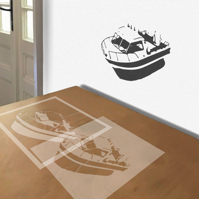 Fishing Boat stencil in 2 layers, simulated painting