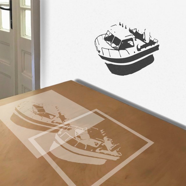 Fishing Boat stencil in 2 layers, simulated painting