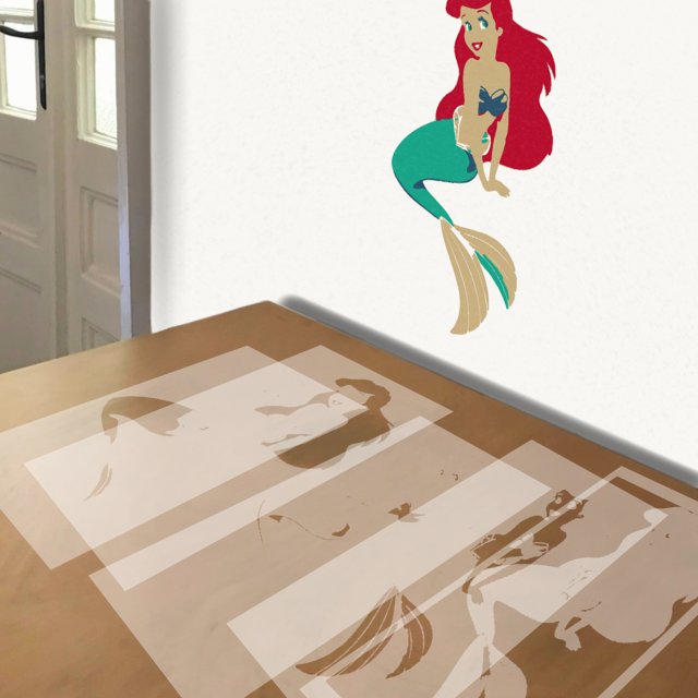 Little Mermaid stencil in 5 layers, simulated painting