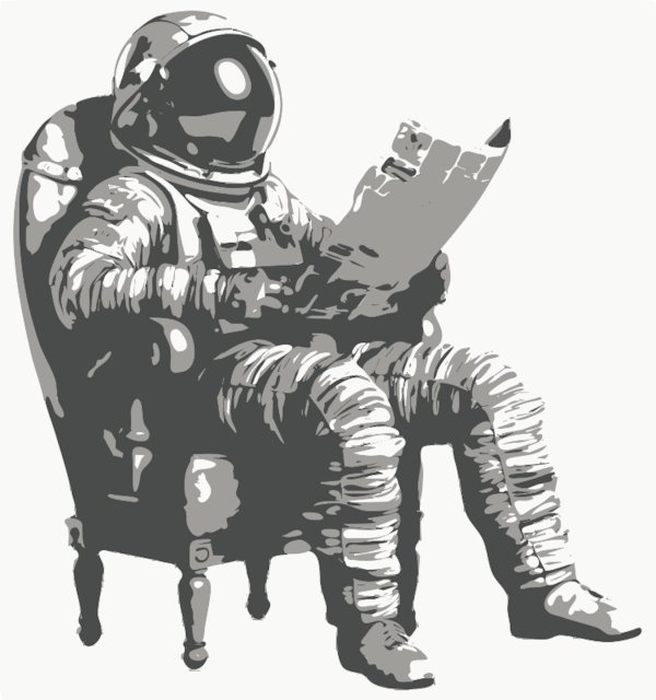 Stencil of Astronaut Reading a Newspaper