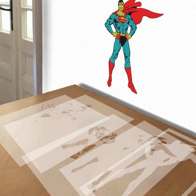 Superman stencil in 5 layers, simulated painting