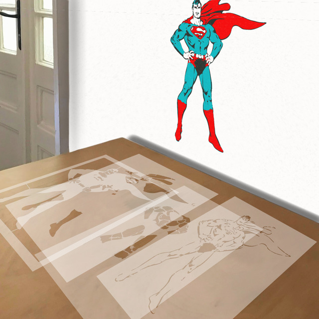 Superman stencil in 4 layers, simulated painting