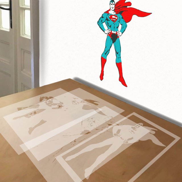 Superman stencil in 4 layers, simulated painting