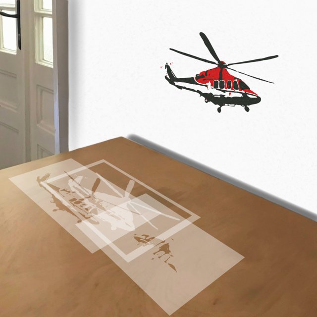 Helicopter stencil in 3 layers, simulated painting