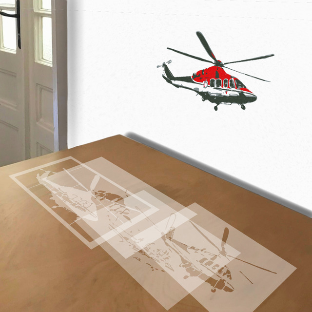Helicopter stencil in 4 layers, simulated painting