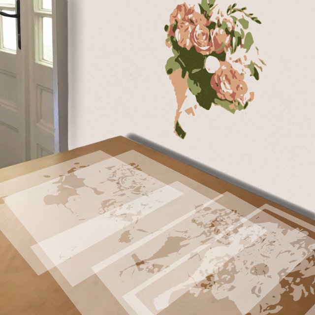 Classic Wedding Bouquet stencil in 5 layers, simulated painting