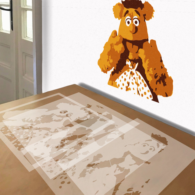 Fozzie Bear stencil in 4 layers, simulated painting