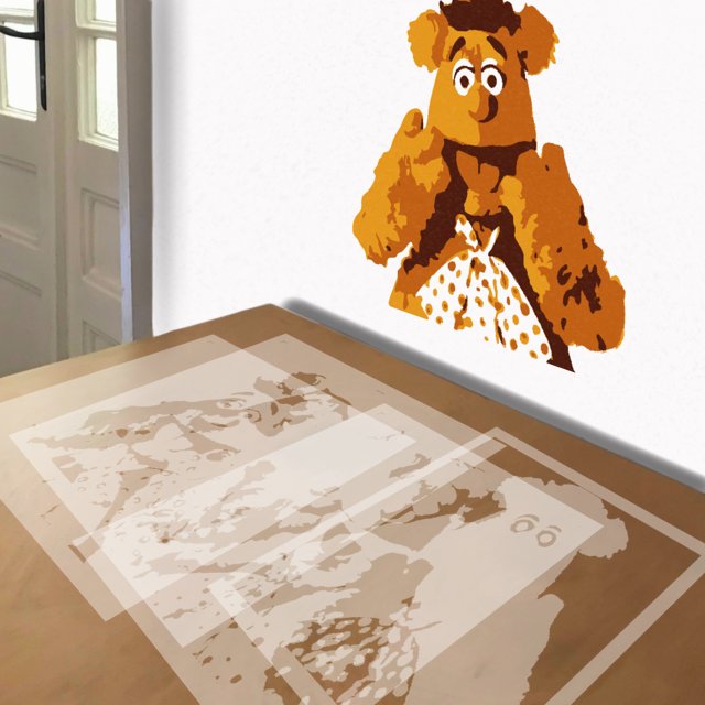 Fozzie Bear stencil in 4 layers, simulated painting