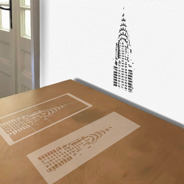 Chrysler Building stencil in 2 layers, simulated painting