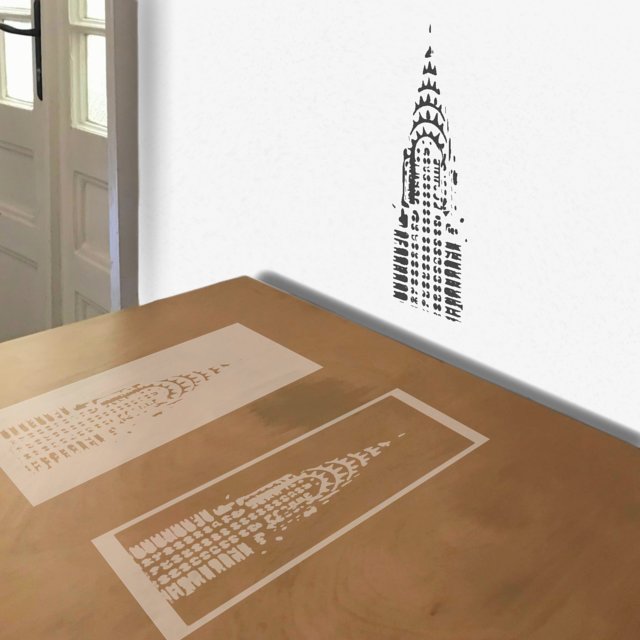 Chrysler Building stencil in 2 layers, simulated painting