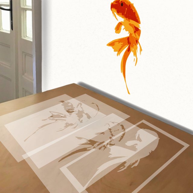 Goldfish stencil in 5 layers, simulated painting