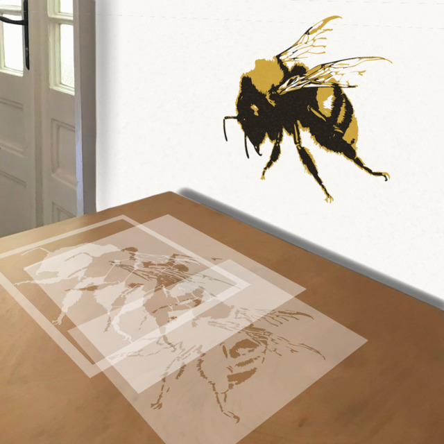Bumblebee stencil in 3 layers, simulated painting
