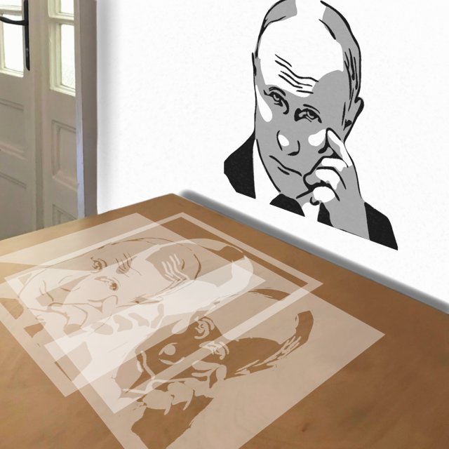 Vladimir Putin Thinking stencil in 4 layers, simulated painting