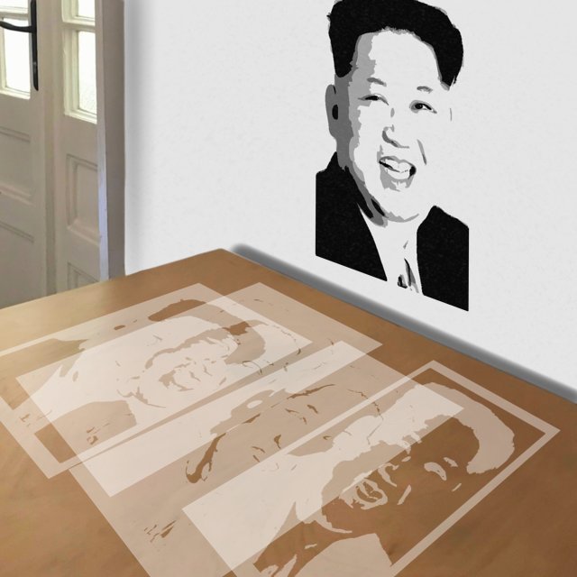 Kim Jong-un stencil in 4 layers, simulated painting