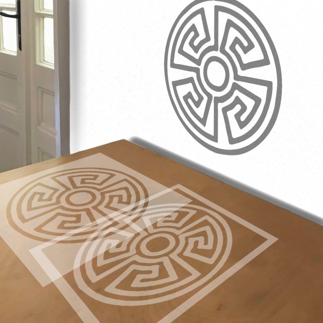 Greek Key Coffee stencil in 2 layers, simulated painting