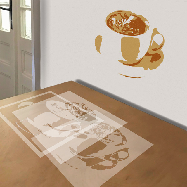 Cappuccino stencil in 3 layers, simulated painting