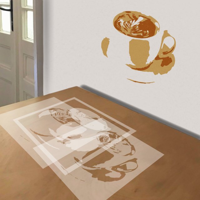 Cappuccino stencil in 3 layers, simulated painting