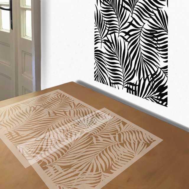 Palm Leaf stencil in 2 layers, simulated painting