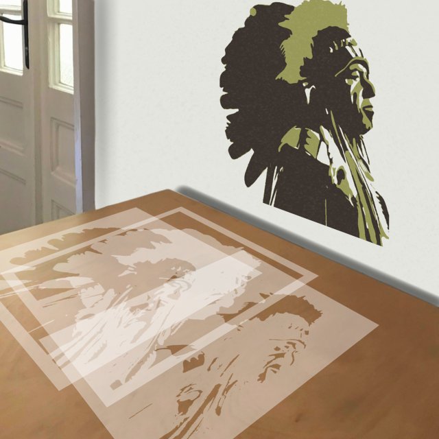 Native American stencil in 3 layers, simulated painting