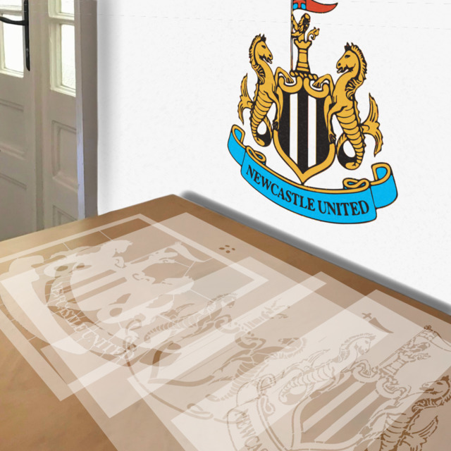 Newcastle United stencil in 5 layers, simulated painting