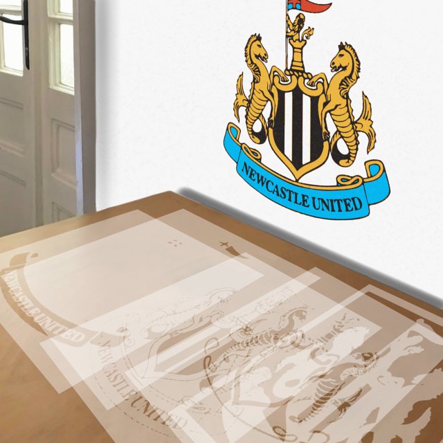 Newcastle United stencil in 5 layers, simulated painting