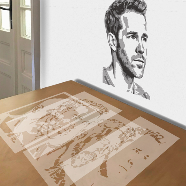 Ryan Reynolds stencil in 4 layers, simulated painting