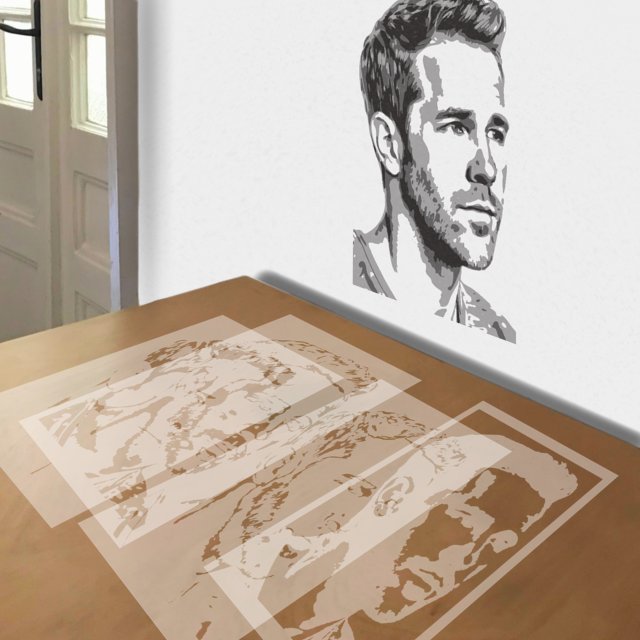 Ryan Reynolds stencil in 4 layers, simulated painting