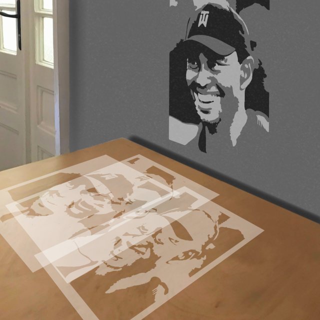 Tiger Woods stencil in 3 layers, simulated painting