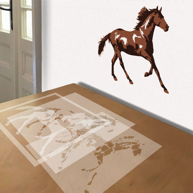 Horse stencil in 3 layers, simulated painting