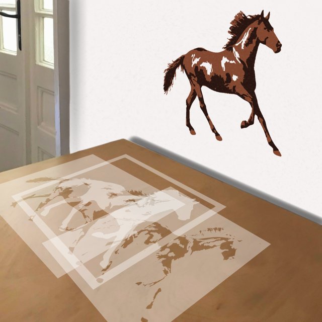 Horse stencil in 3 layers, simulated painting