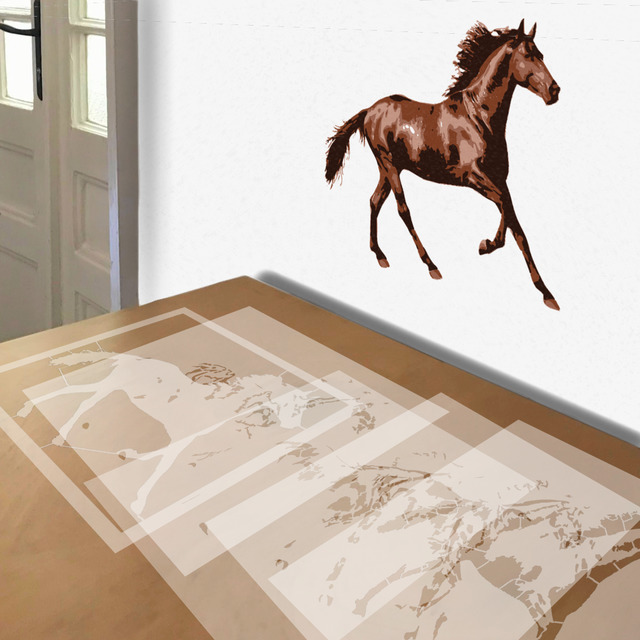 Horse stencil in 5 layers, simulated painting