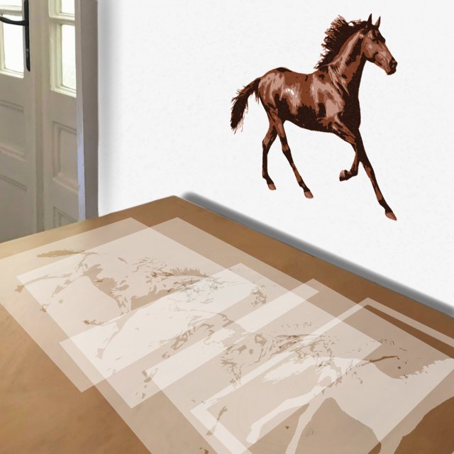 Horse stencil in 5 layers, simulated painting