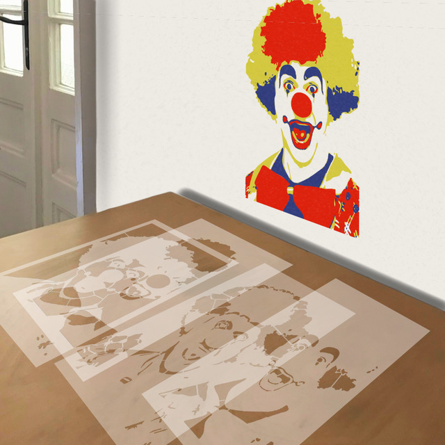 Simulated painting of stencil of Clown with Bow Tie