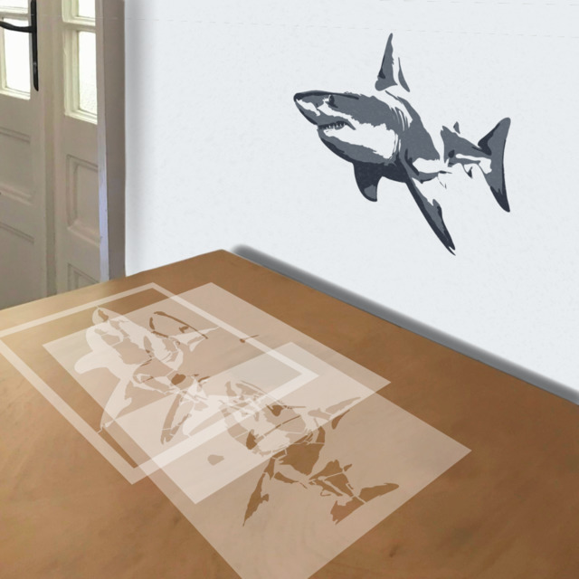 Shark stencil in 3 layers, simulated painting