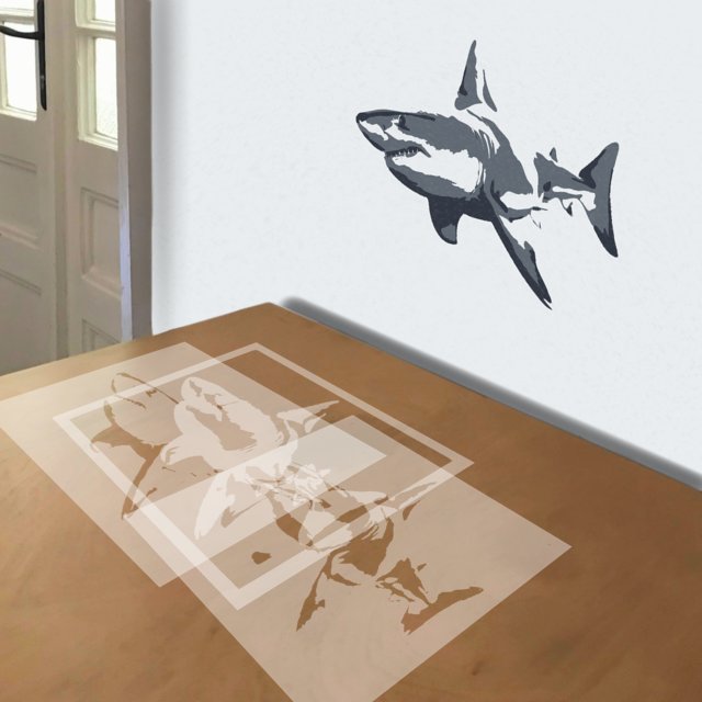 Shark stencil in 3 layers, simulated painting