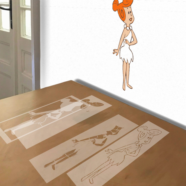 Wilma Flintstone stencil in 4 layers, simulated painting