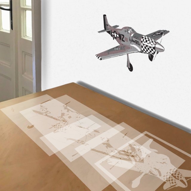 P-51 Mustang stencil in 5 layers, simulated painting